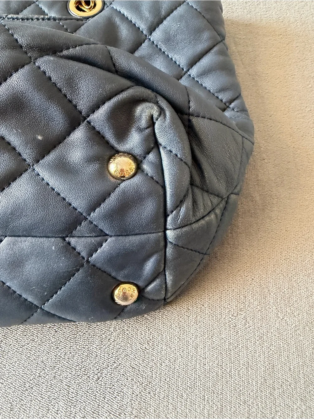Michael Kors Blue Navy Quilted Tote with Gold Chain Handles